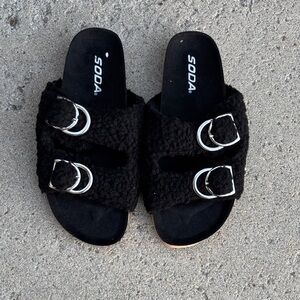 Soda Black Slides with Silver Accents.  New